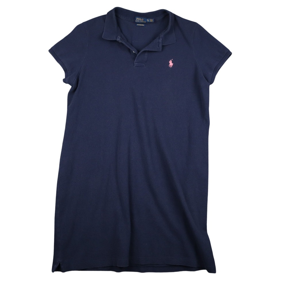 Polo Ralph Lauren Navy Blue Mesh Mini Polo Dress Pink Pony XL Elongated Shirt